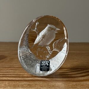 Mats Jonasson Sweden Full Lead Crystal Warbler Bird Paperweight